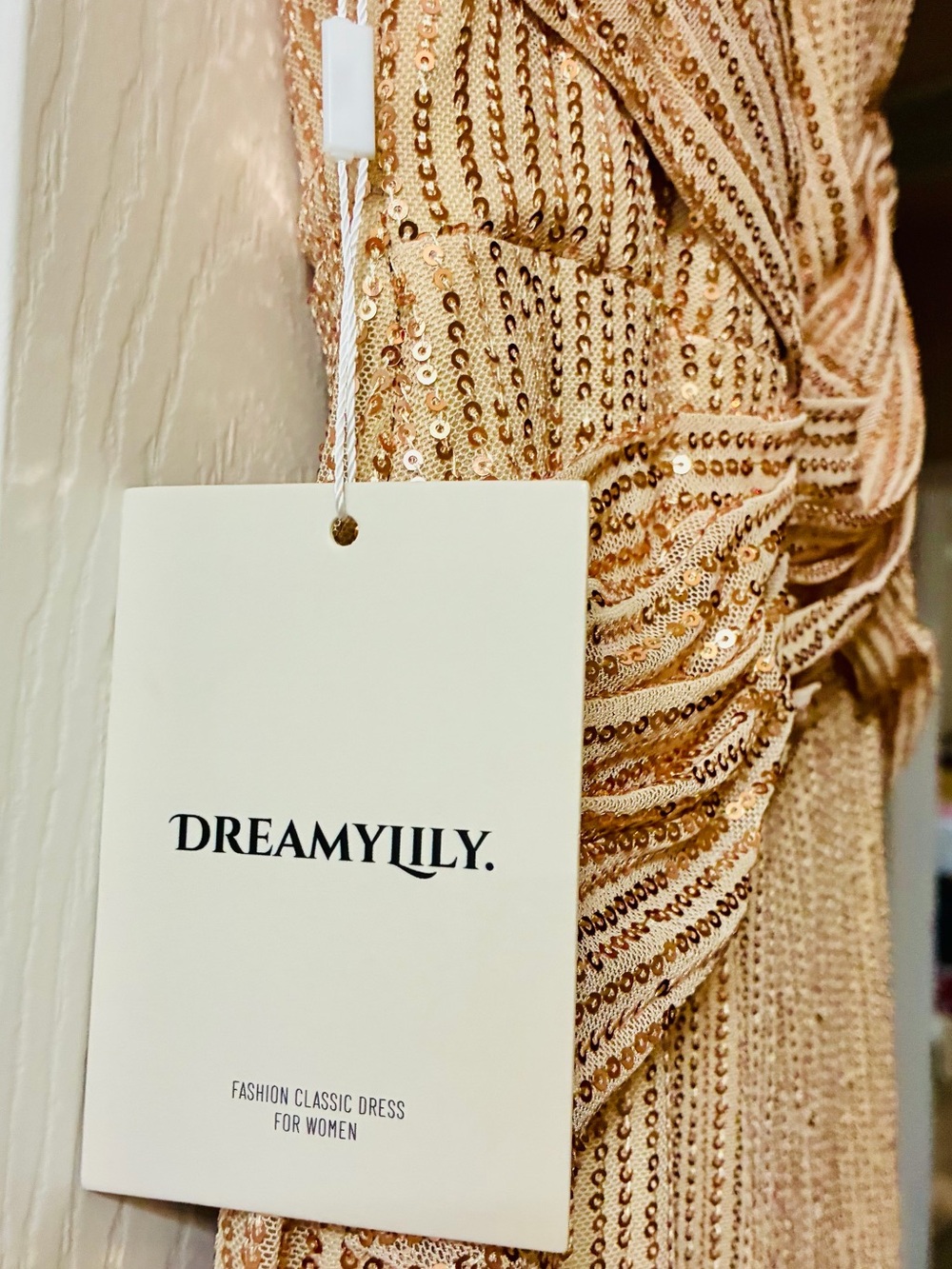 DreamyLily Women Golden Champagne Sequin Sleeveless Long A-line Gown Dress - Picture 10 of 10